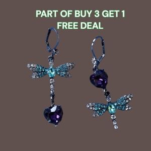 💜🔥🩵Betsey Johnson Heart & Firefly Mismatched Drop Earrings - NWOT🩵🔥💜